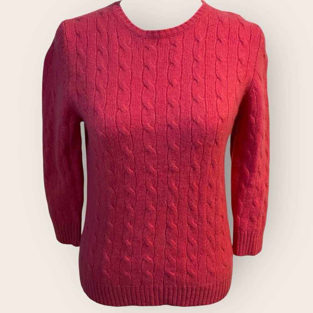 Lord & Taylor 100% Cashmere Cable Knit Sweater XS Petite Pink Quiet Luxury Cozy